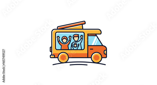 happy family embarking on an adventure vibrant illustration of a family of three joyfully traveling in a campervan perfect for travel agencies family blogs and adventure businesses