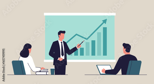 Business Presentation with Growth Chart and Team.