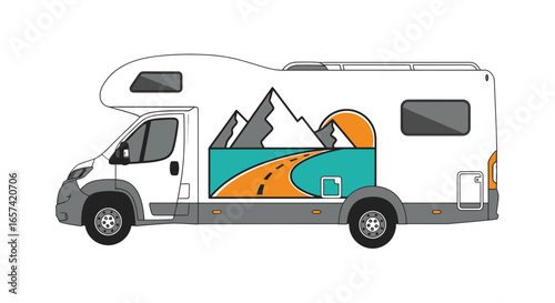 rv campervan logo design mountain road sunset graphic for adventure travel businesses websites and branding