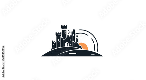 ruined castle sunset logo a powerful symbol of resilience history and enduring legacy for businesses seeking a unique brand identity