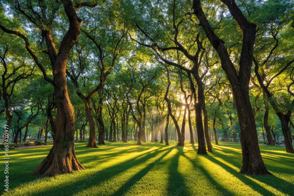 Fototapeta premium Sunlight Through a Forest Canopy