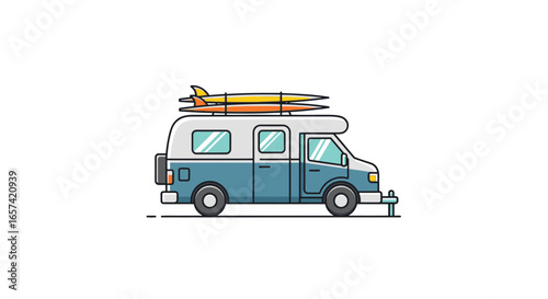 surf van adventure illustrated campervan with surfboards for travel vacation and coastal lifestyle branding