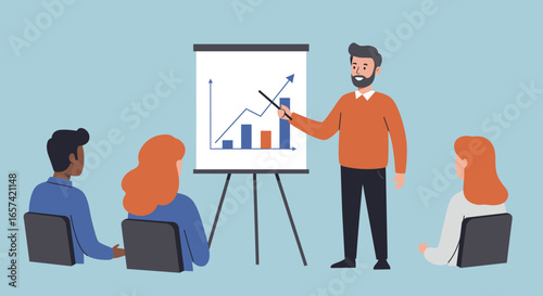 Business Presentation with Graph and Audience Illustration.