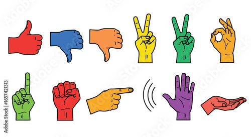 Colorful Hand Gestures - Flat Design Icons