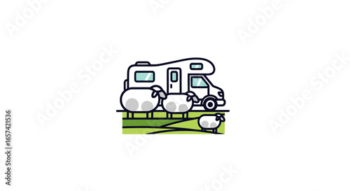 idyllic rv vacation motorhome icon design for travel agencies tourism websites and holiday planners seeking a peaceful farmfresh brand image