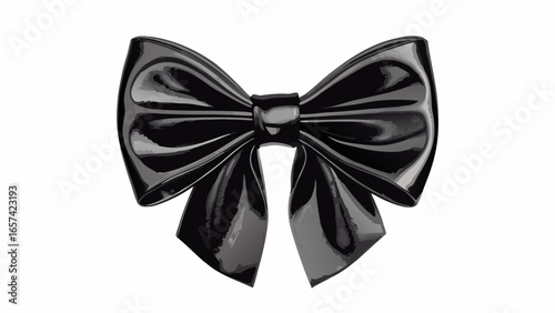 A glossy black bow with intricate folds and a central knot isolated on a white background image art