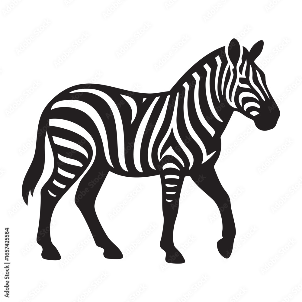 Obraz premium This image features a bold black and white zebra silhouette, showcasing its distinctive stripes in a clear, graphic style