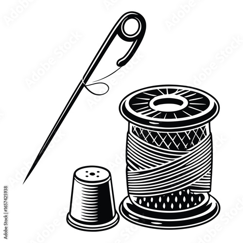 Abstract safety pin and sewing kit element