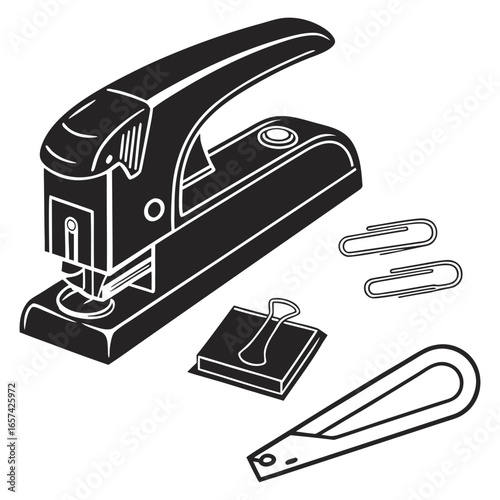 Abstract staple gun and office supply graphic