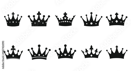 Collection of black crown silhouettes in various designs and styles