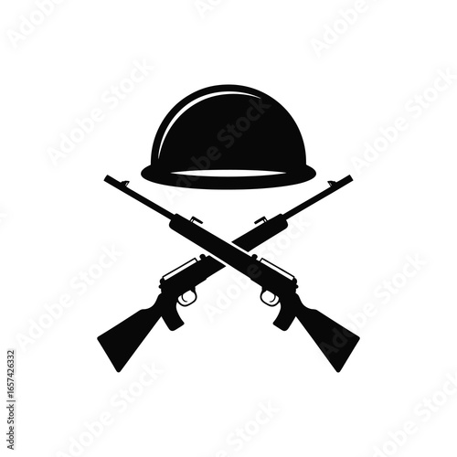 Military helmet and crossed rifles silhouette
