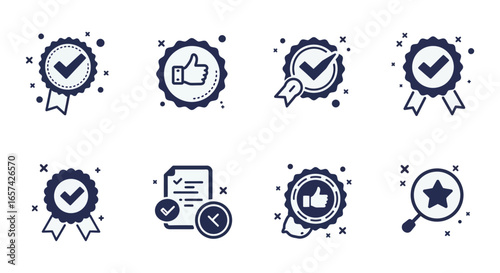 Collection of approval and validation icons in a simple style silhouette