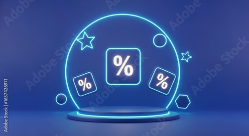 Wallpaper Mural Modern Blue Neon Podium with Percentage Signs Star and Circle Shapes Promotion Torontodigital.ca