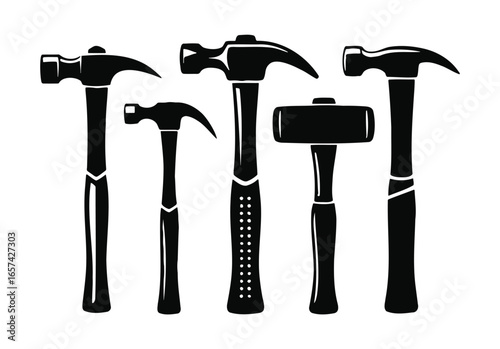 Collection of various hammer tools in silhouette