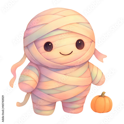 Cartoon Character with Bandage Wrapped Around Neck, Expressing Humor and Whimsy in Colorful Style