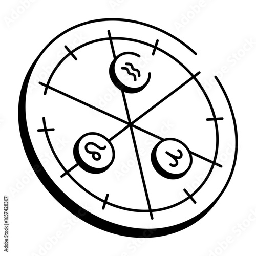 A doodle style icon showing zodiac wheel
