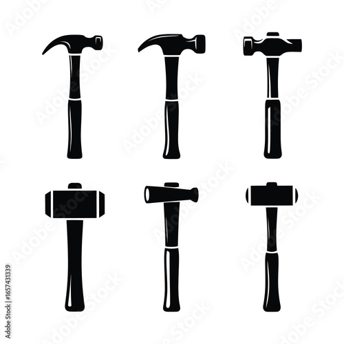 Collection of six different hammer types silhouette