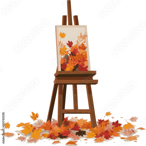 Autumn leaves painting on easel fall season art illustration seasonal decor