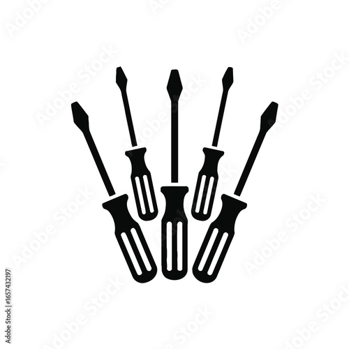 Collection of screwdrivers arranged in a fan shape silhouette