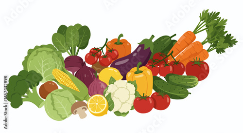 Vibrant vector PNG illustration of fresh, ripe tomatoes alongside an assortment of other colorful vegetables, perfect for healthy food concepts and culinary designs.