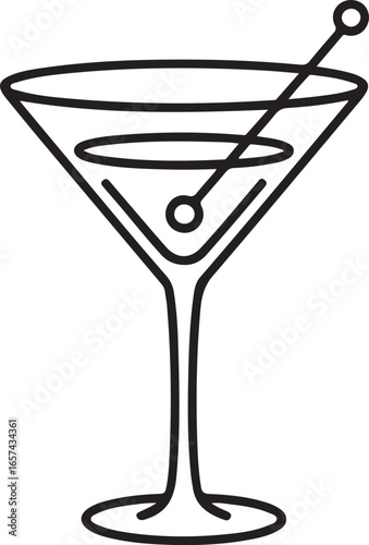 Simple line art drawing of a martini cocktail with an olive