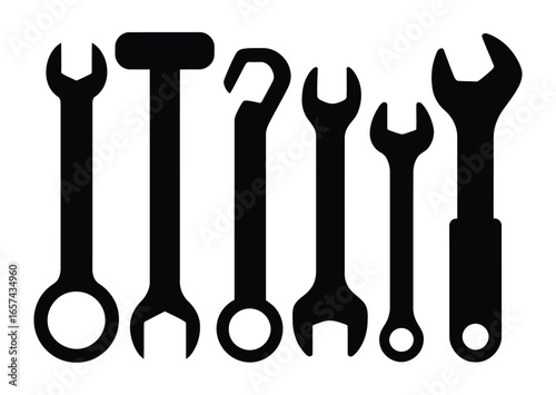 Collection of various wrenches and tools silhouette