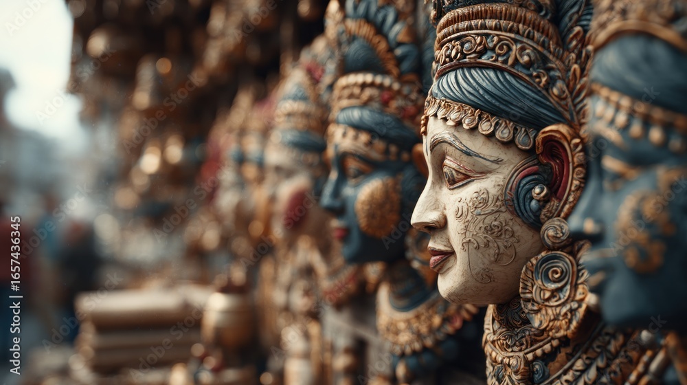 Fototapeta premium Traditional Nepalese craftsmanship, artistic depiction of deity figurines