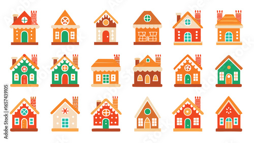 Collection of Cute Gingerbread Houses for Christmas and Holiday Decorations