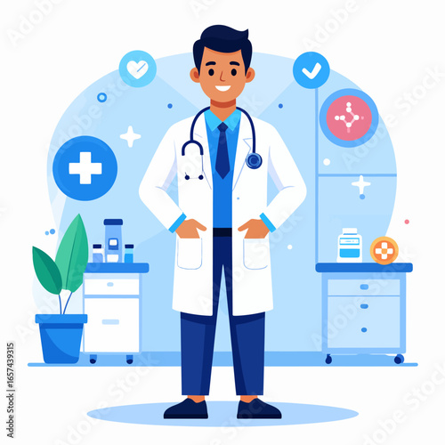 Confident Doctor, Healthcare Professional, Medical Illustration