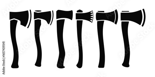 Collection of axe heads and handles in silhouette