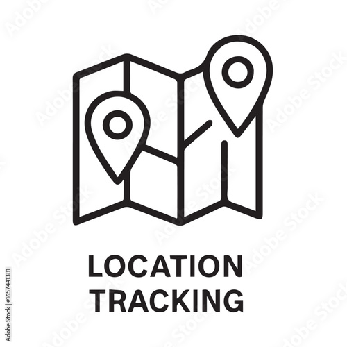 Vector icon minimalist artwork representing location marker on map, tracking symbol, drawn only in monochrome black and white with visible black outline.