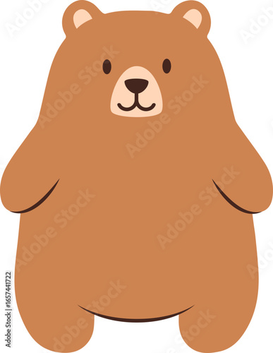 Adorable cartoon brown bear, simple design, standing, friendly expression.