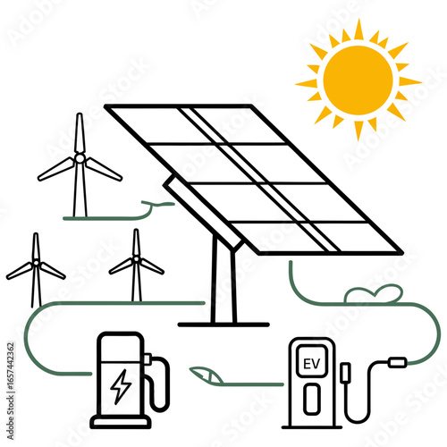 Recycling Earth, Renewable Energy Icon, Black Icons Sustainability ,Solar panel, wind turbine, biofuel line icons, Alternative, sustainable energy sources, Minimalist black silhouette eco-friendly ico