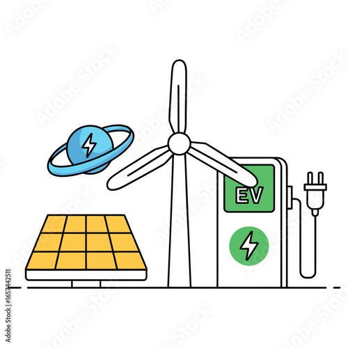 Recycling Earth, Renewable Energy Icon, Black Icons Sustainability ,Solar panel, wind turbine, biofuel line icons, Alternative, sustainable energy sources, Minimalist black silhouette eco-friendly ico
