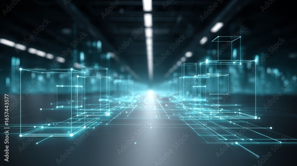 custom made wallpaper toronto digitalFuturistic Abstract Technology Background with Glowing Digital Lines and Neon Lights on a Dark Blue Canvas for Science and Innovation Concepts.