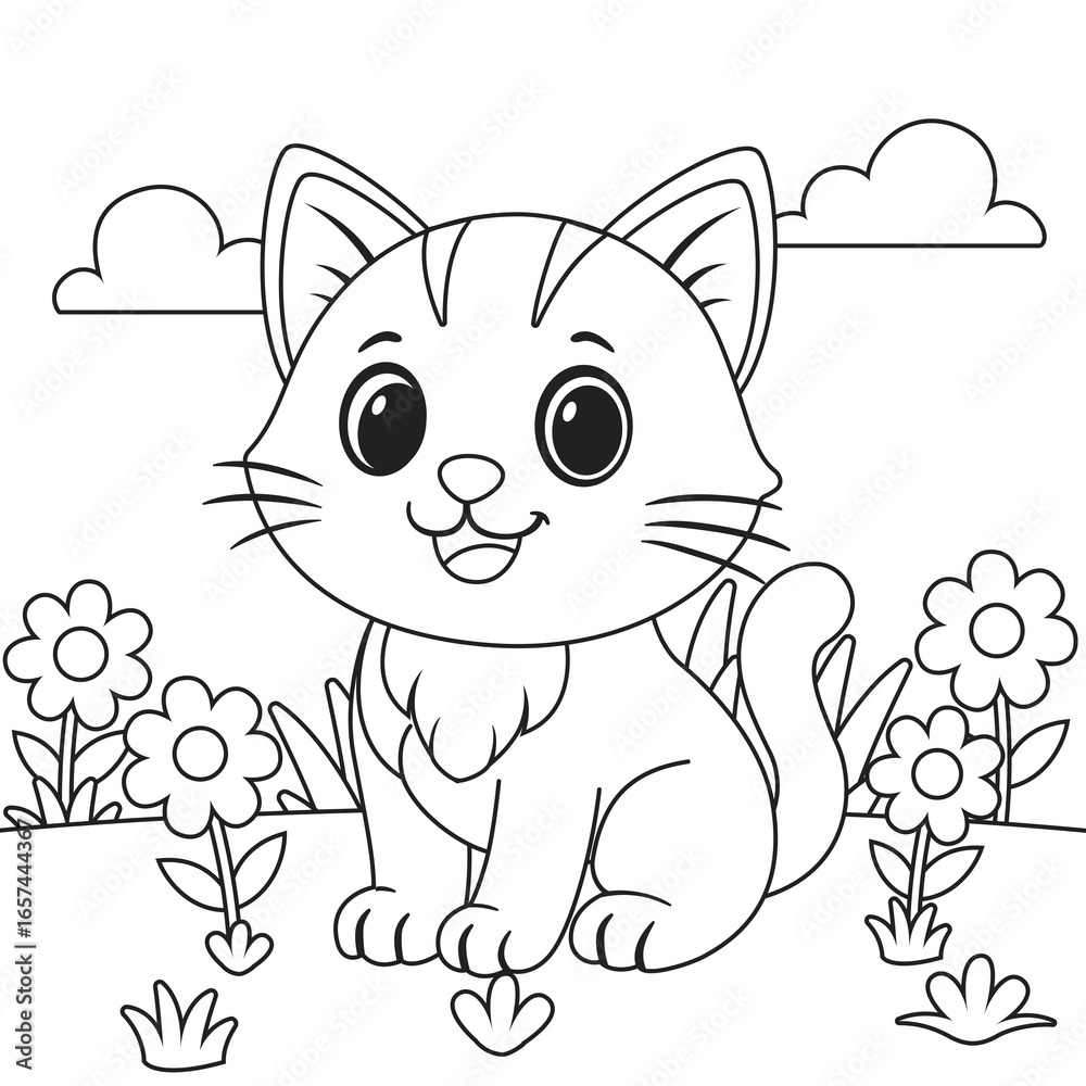 Obraz premium Cat with Flowers Coloring Book for Children