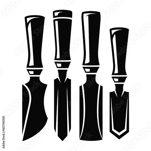 Four different chisels in a row silhouette