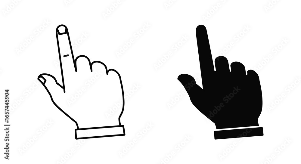 Obraz premium Hands with index finger raised in different styles on white background silhouette