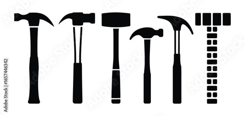 Collection of various hammer silhouettes for construction and diy projects silhouette