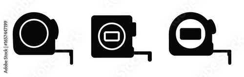 Three tape measure icons in silhouette