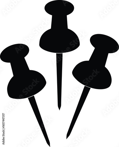 Push Pins Silhouette Vector Art Illustration