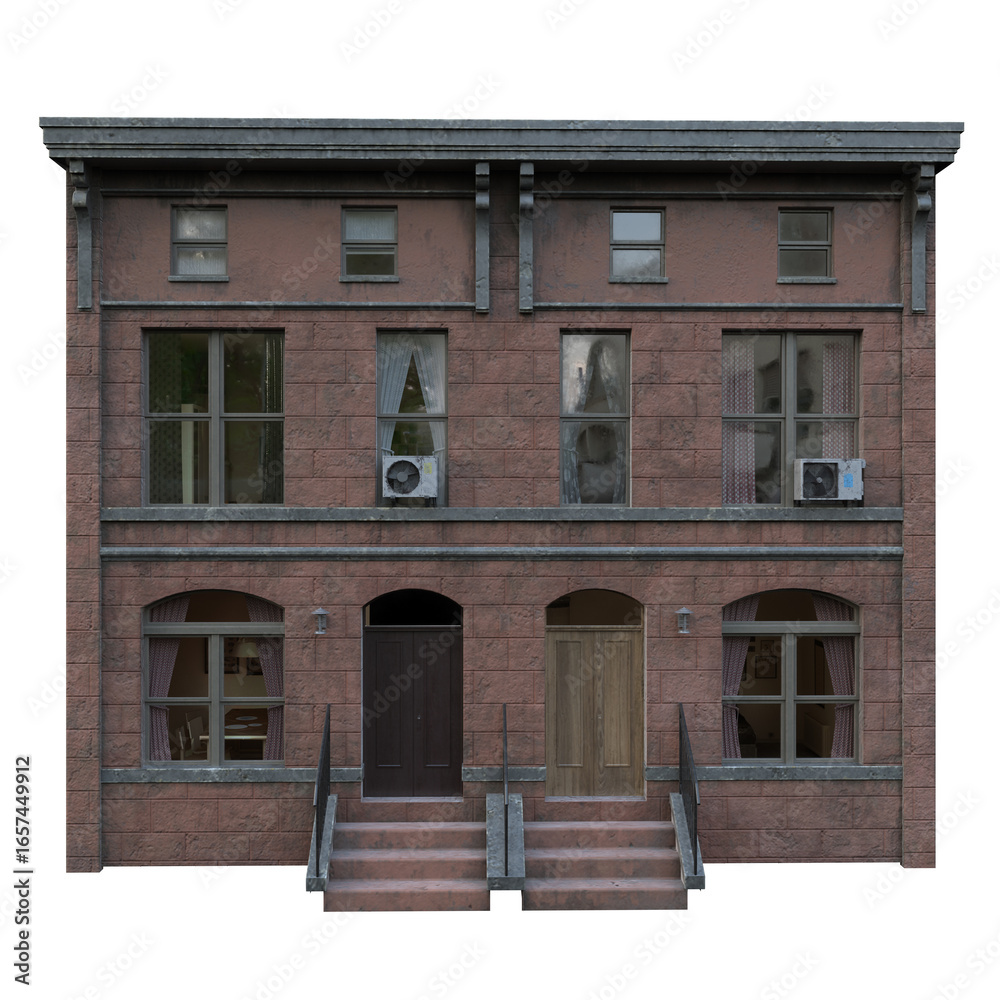 Obraz premium Classic brick townhouse facade with steps.