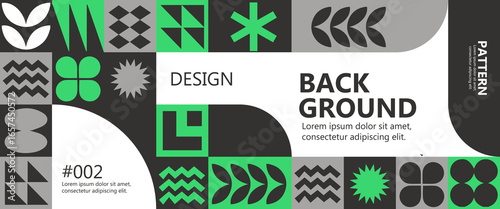 Bauhaus Colorful neo geometric poster, banner or cards seamless pattern collection. Abstract monochrome designs with simple geometry shapes. Modern abstract promotional template flayer background.