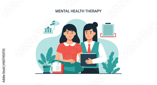 A Professional Mental Health Therapy Illustration Depicts Two Women, Suggesting Support And Guidance In A Counseling Setting, Promoting Well being And Emotional Wellness,
