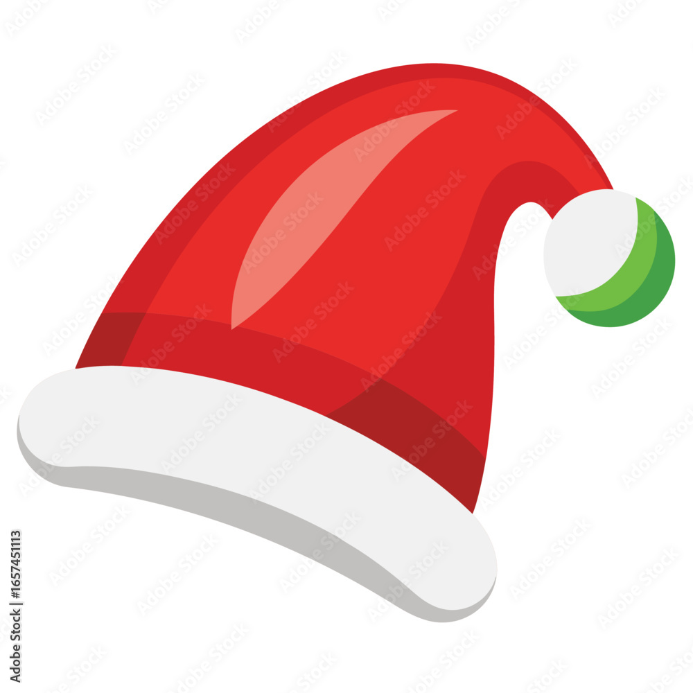 Cartoon Santa Hat with Green Pom Pom for Christmas Holiday Season Cartoon Santa Hat with Green Pom Pom for Christmas Holiday Season