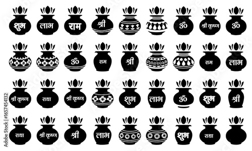 Hindu Kalash Designs with Deities' Names - Auspicious Indian Art, Spiritual Symbolism