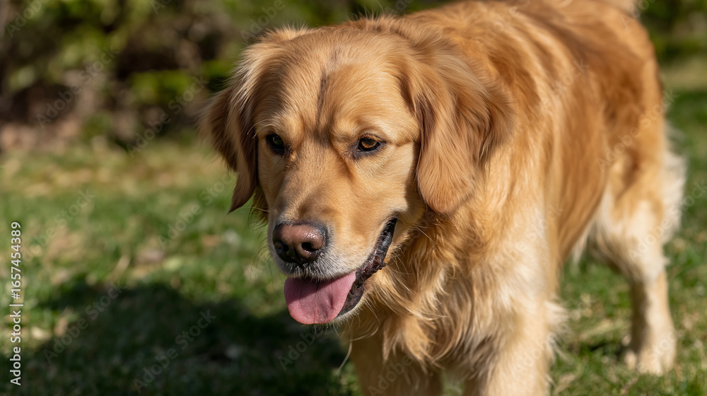 Fototapeta premium Close-up of a Golden Retriever Dog Looking Down