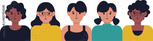 Diverse group of women, various styles,  standing together in solidarity.