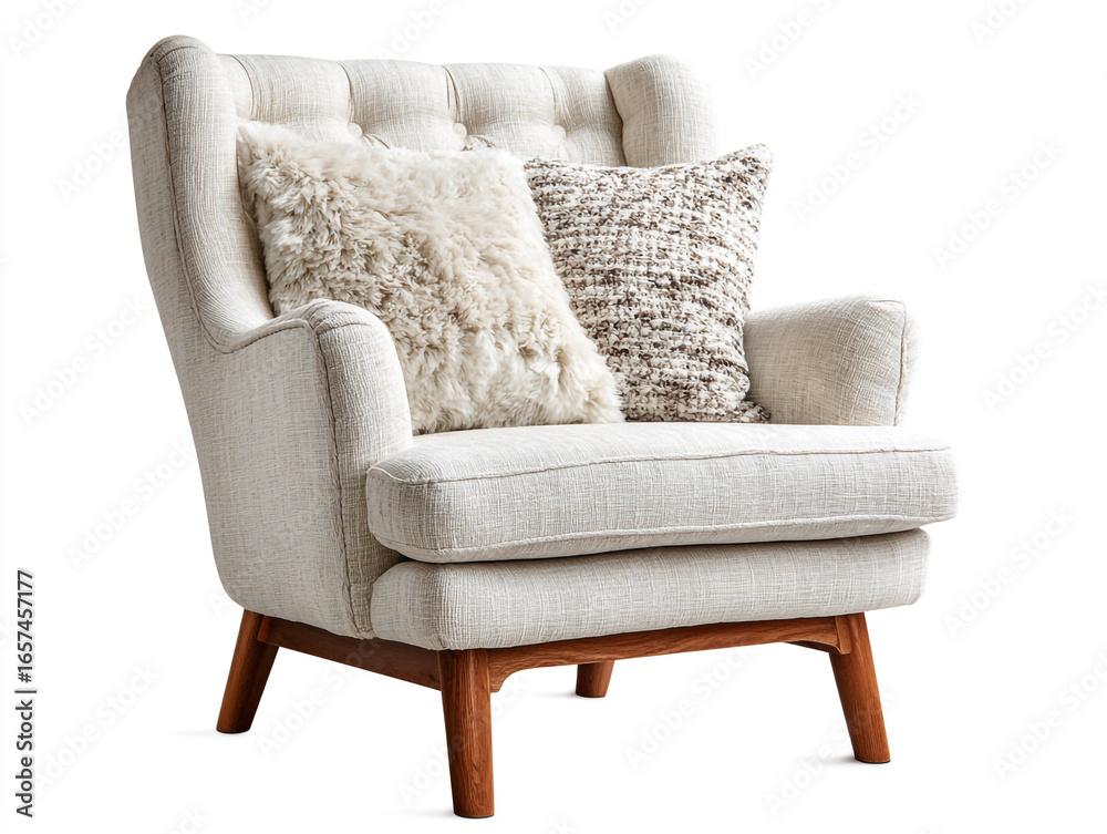 Fototapeta premium Throw E-Co Pillow Neutral Cozy With Isolated Armchair For