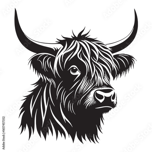 black highland cow Silhouette Vector, High Quality Illustration on White Background